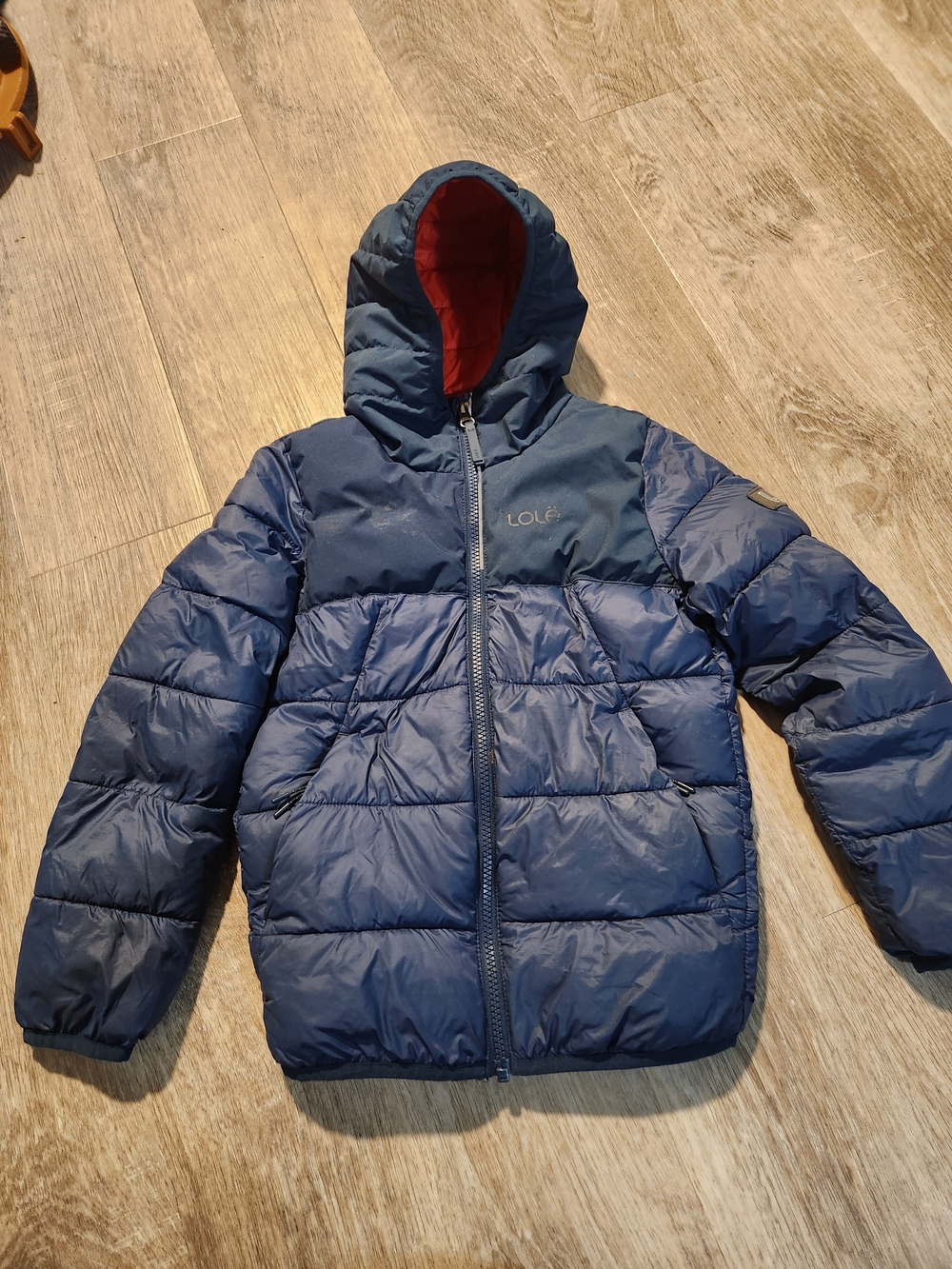 Lole Kids Navy Blue Puffer Jacket with Red Hood Lining